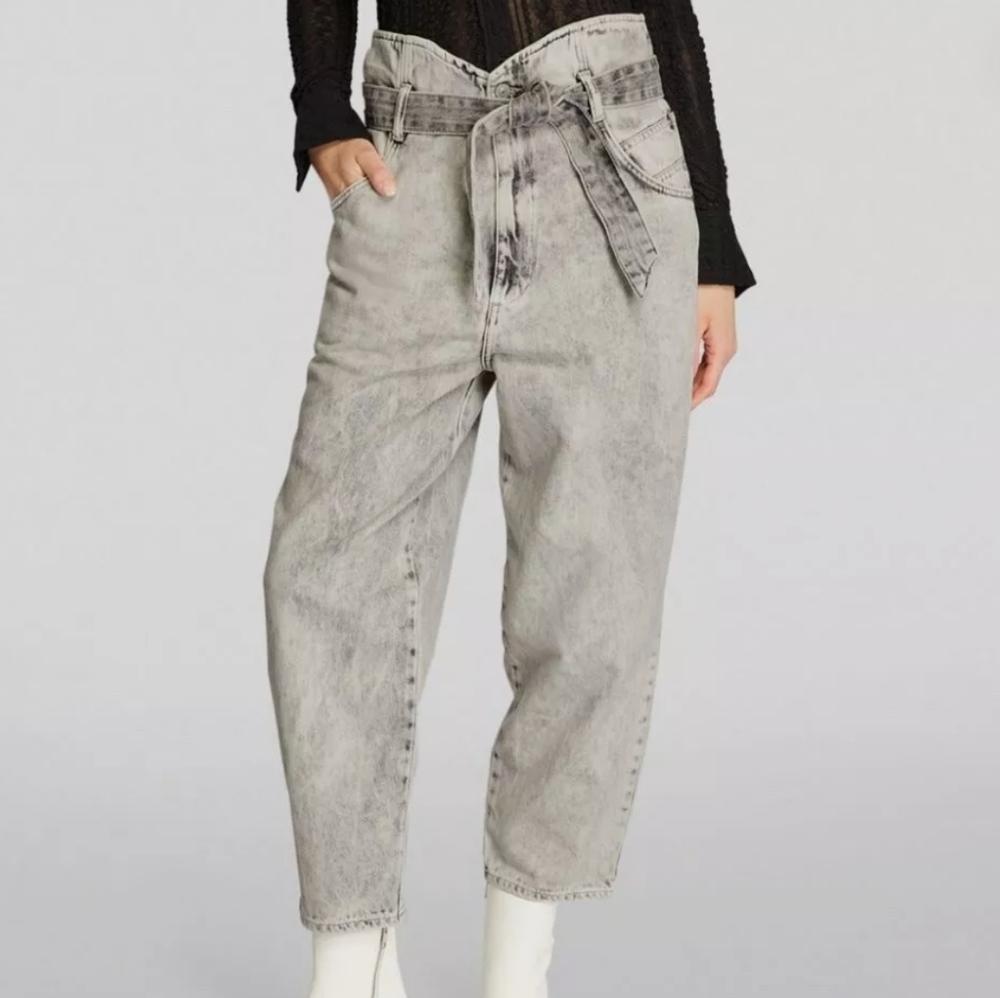 AllSaints Sammy High Rise Paperbag Jeans Gray 100% Cotton US Size 6 - Picture 3 of 5